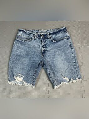 Original Use Men Dirt Road Blue Distressed Raw Hem Denim Shorts Slim Fit Size 36